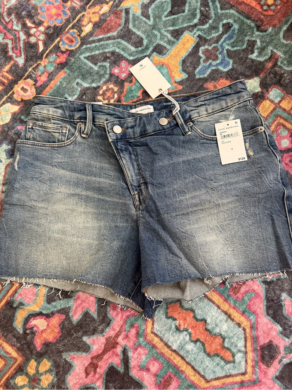 Sz 30 Good American Good Girlfriend Short Washed Blue Denim Cutoff Shorts